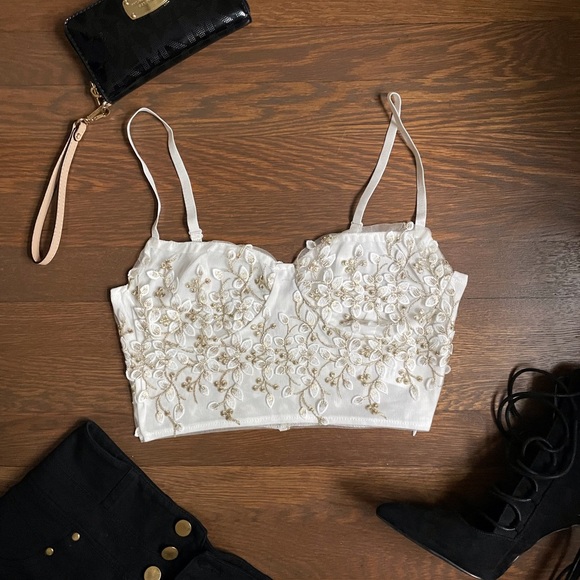 Tops - Gorgeous Gold Embroidered Floral Crop Top Bustier